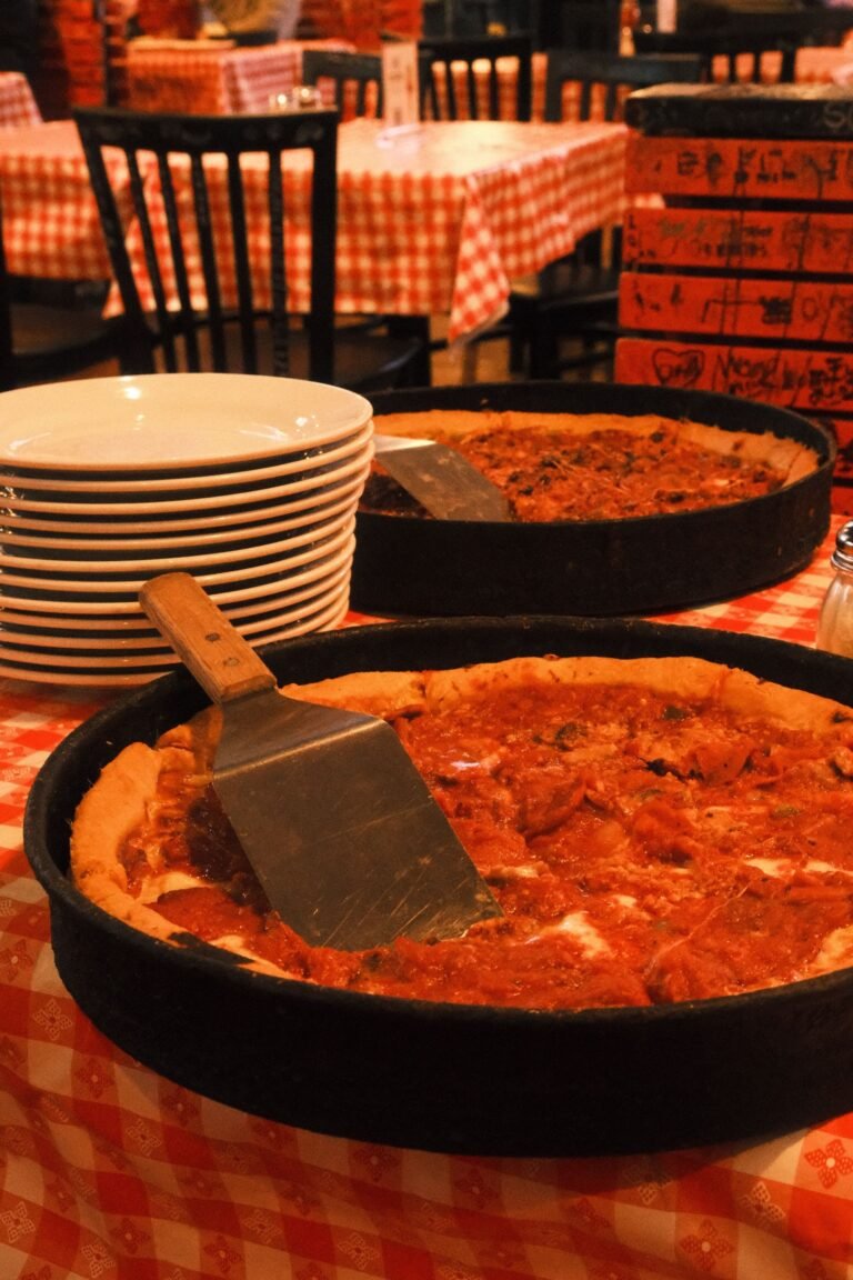 Delicious Deep-Dish Pizza in Rustic Setting