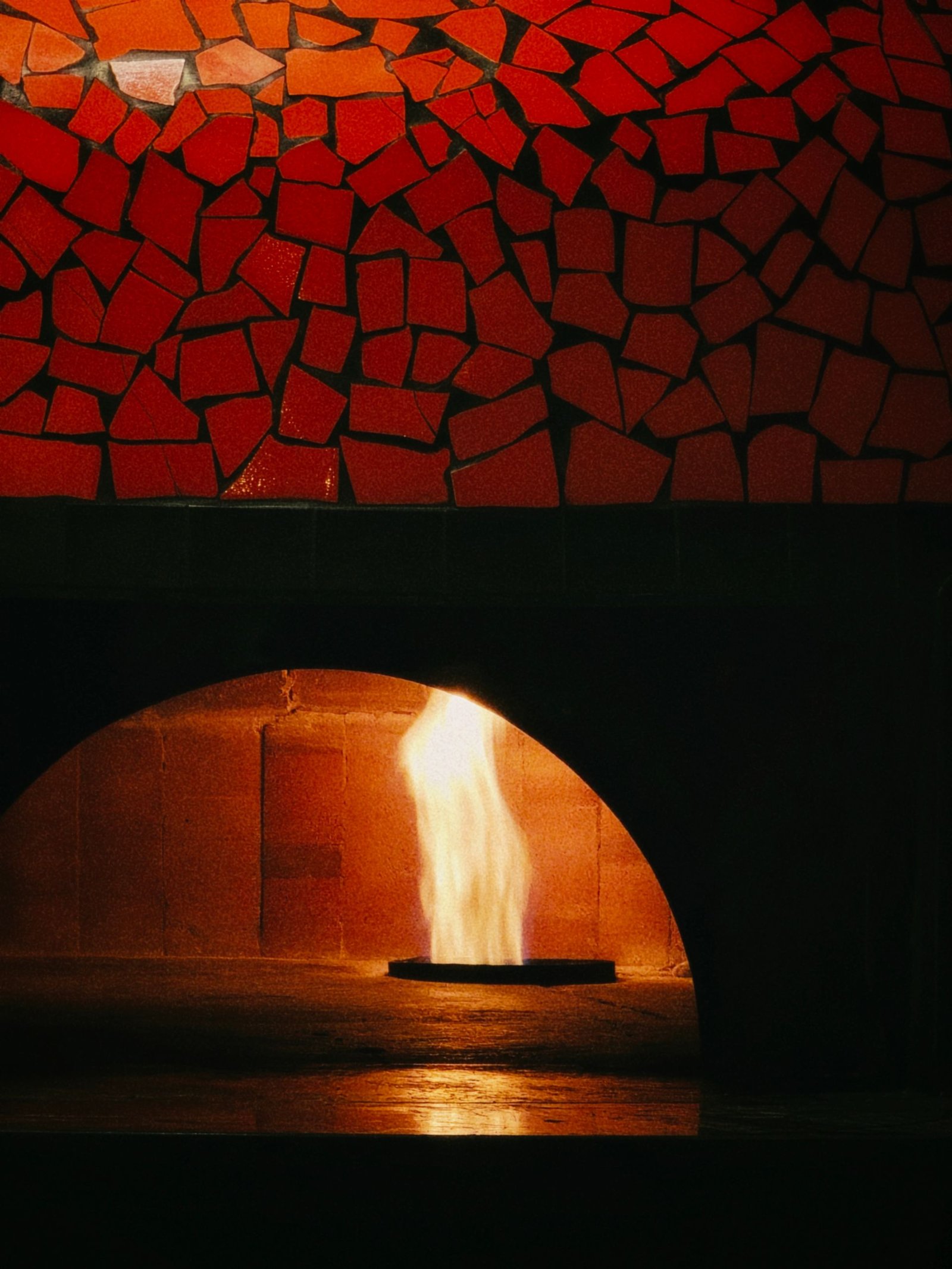 Wood-Fired Oven with Red Mosaic Tiles