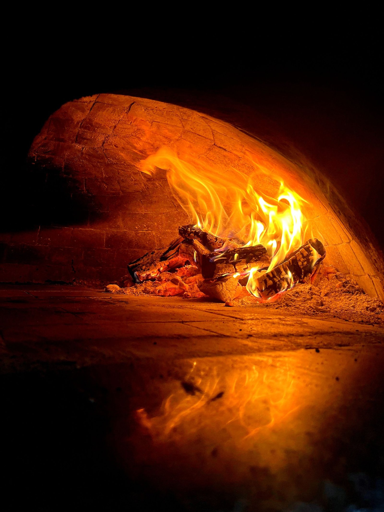 Wood Fired Oven with Glowing Flames