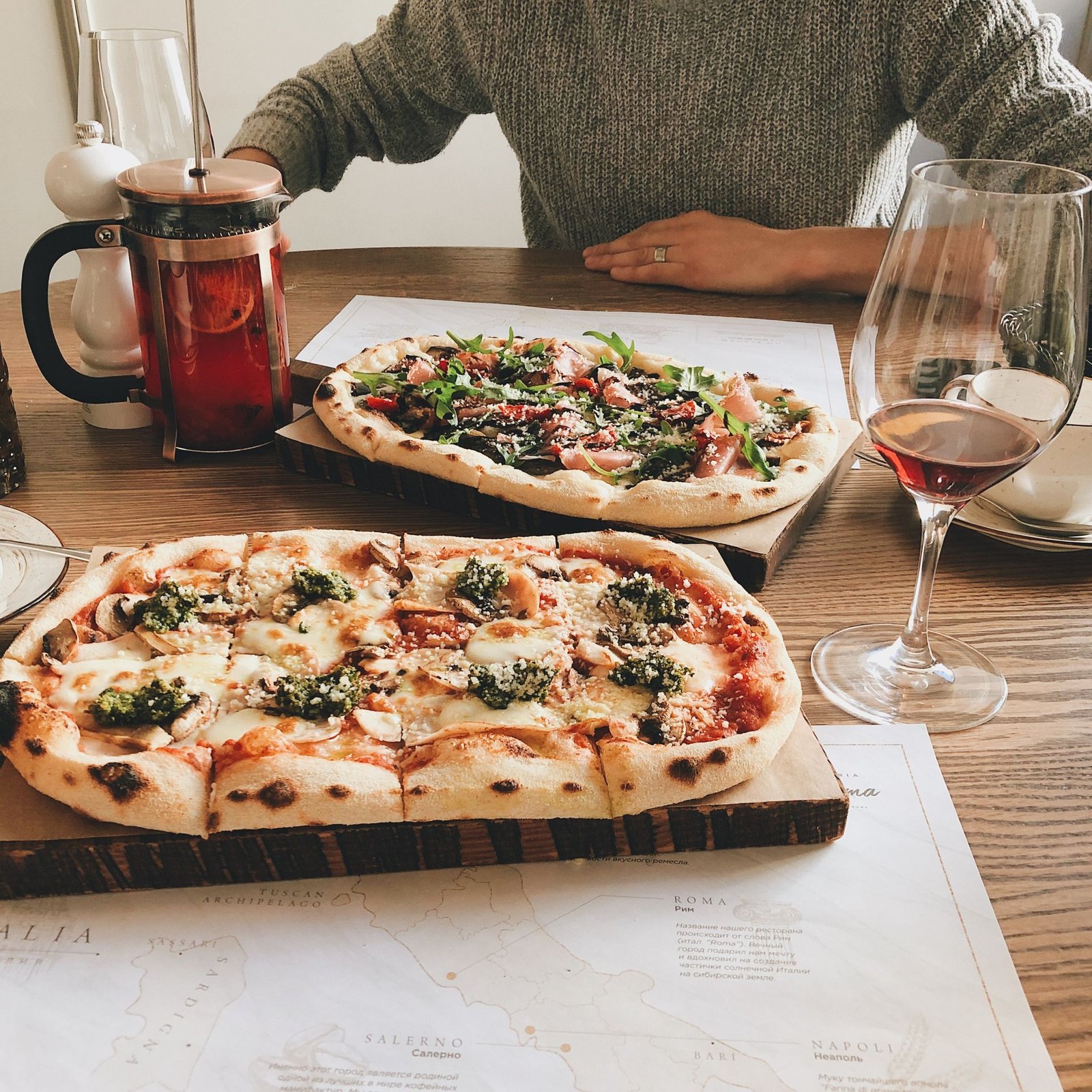 A Pizza on a Wooden Table