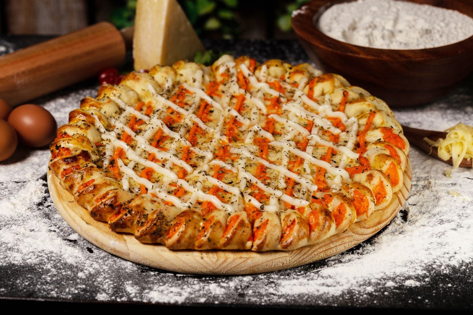Pizza on Brown Wooden Tray