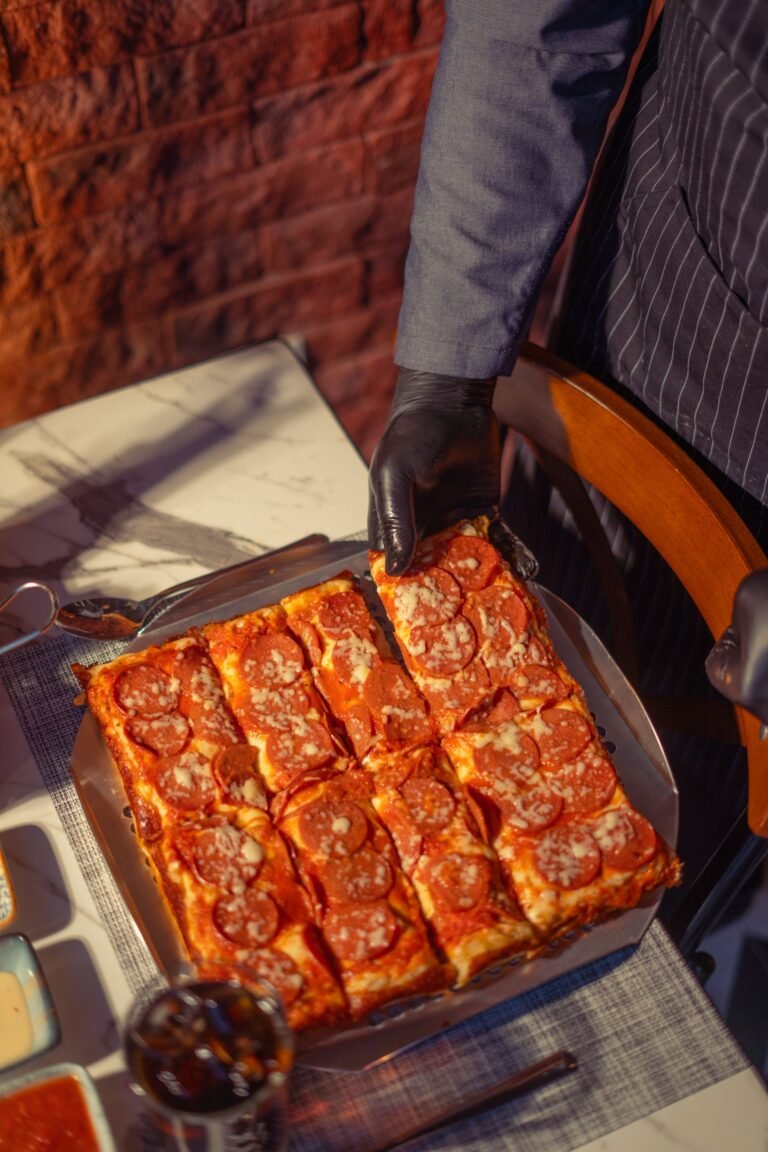 Gourmet Pepperoni Pizza Served Indoors