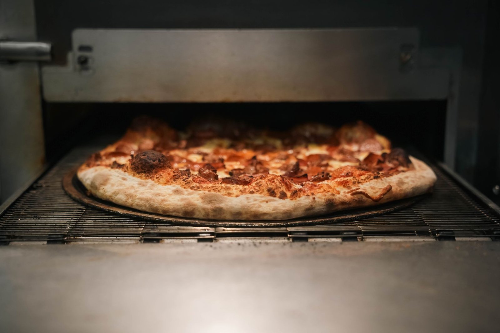 Freshly Baked Pizza in Commercial Oven