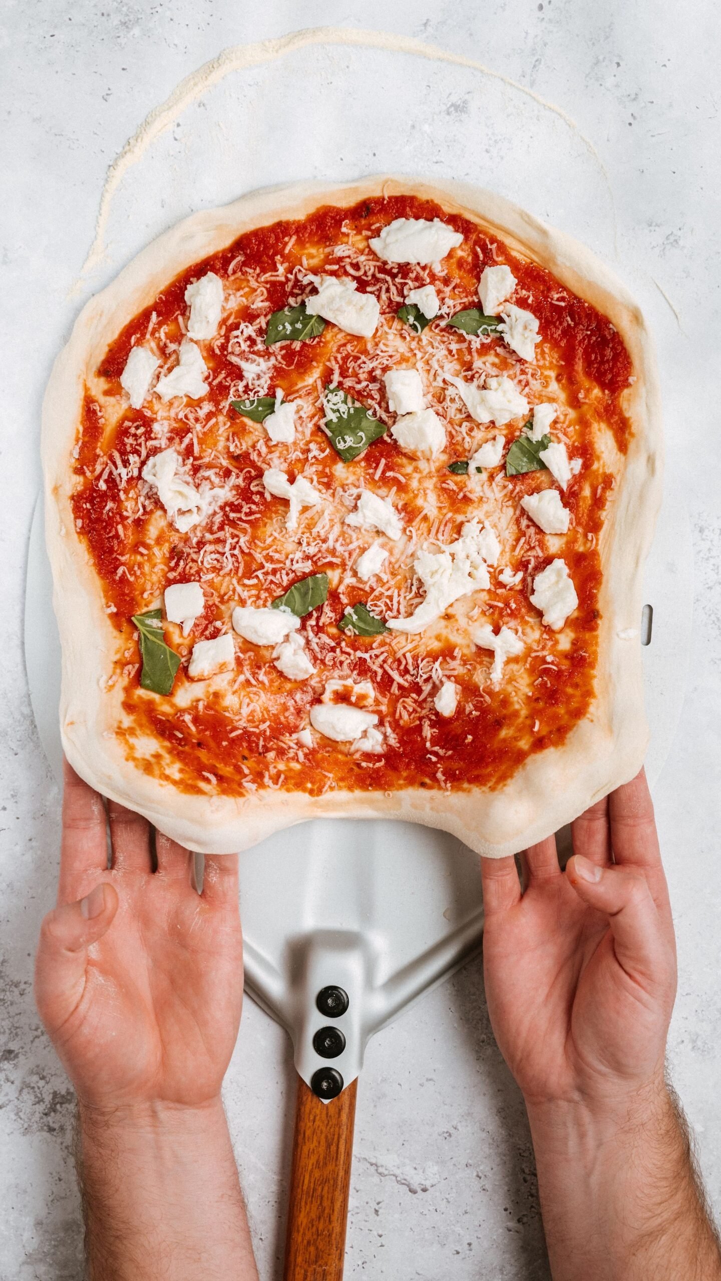 Fresh Homemade Margherita Pizza on Peel